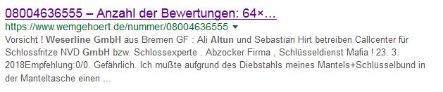 Warnung im Internet vor der Rufnummer 0800 4636555